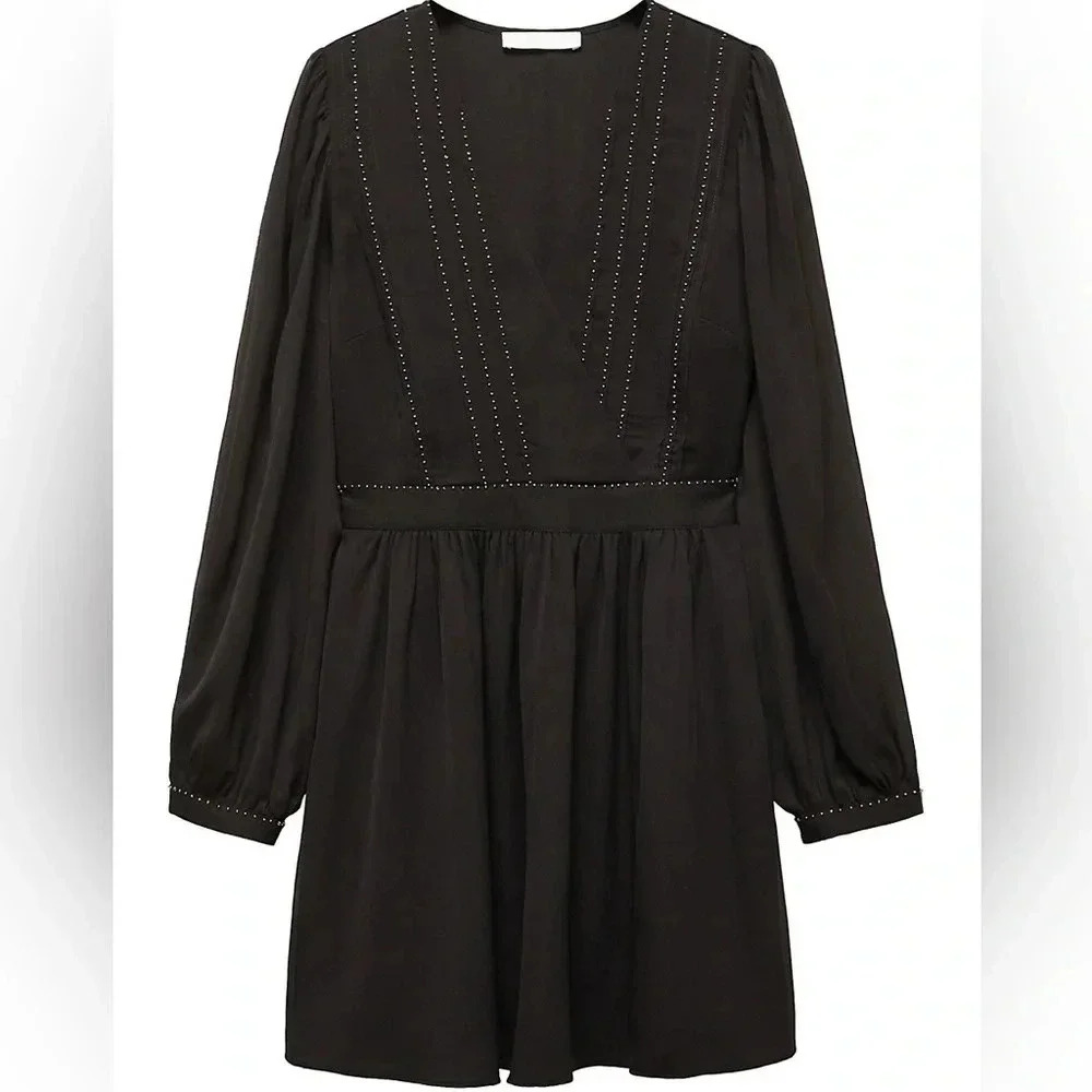 Mango Beaded Puff-Sleeve Mini Dress